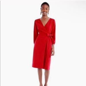 J Crew 365 Crepe Red Long Sleeve Wrap Holiday Dress.